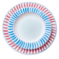 Set of 12 Ceramic Red and Blue Dining Plates