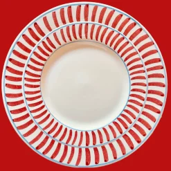 Set of 12 Ceramic Red Dining Plates