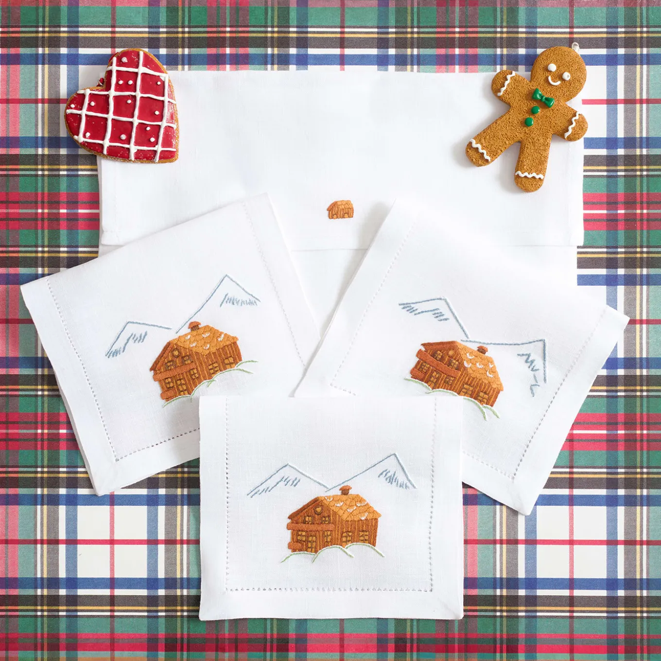 Set of 6 Chalet Hand-Embroidered Linen Drink Placemats