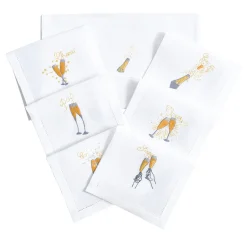 Set of 6 Champagne Hand-Embroidered Linen Drink Placemats