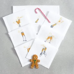 Set of 6 Champagne Hand-Embroidered Linen Drink Placemats