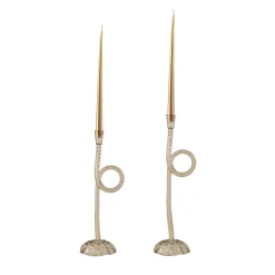 Set of 2 Champagne Murano Glass Knot Candleholders