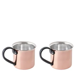 Set of 2 Copper Mugs with Black Handles