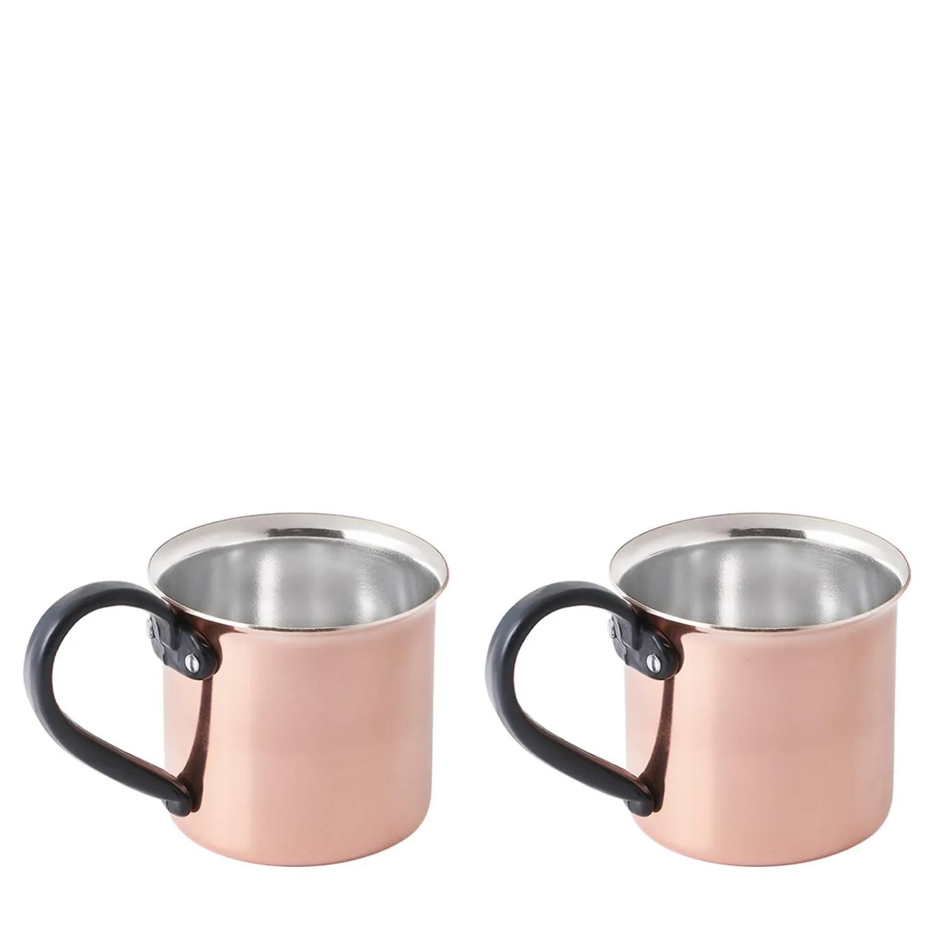 Set of 2 Copper Mugs with Black Handles