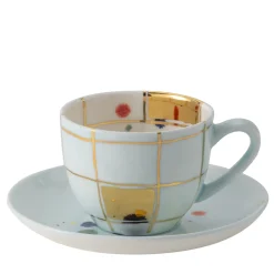 Set of 2 Crystal Coffee Cups and saucers