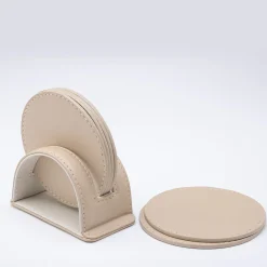 Set of 6 Dalì Soft Capuccino Beige and Luna White Round Coasters