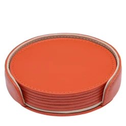 Set of 6 Dalì Soft Round Spritz Orange and Cappuccino Beige Coasters