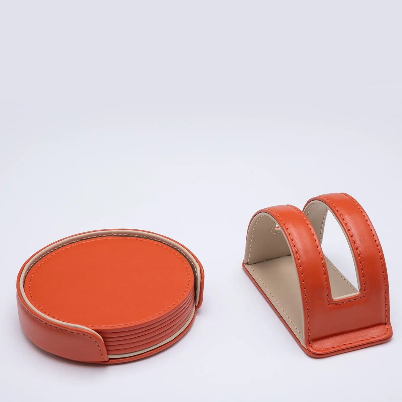 Set of 6 Dalì Soft Round Spritz Orange and Cappuccino Beige Coasters