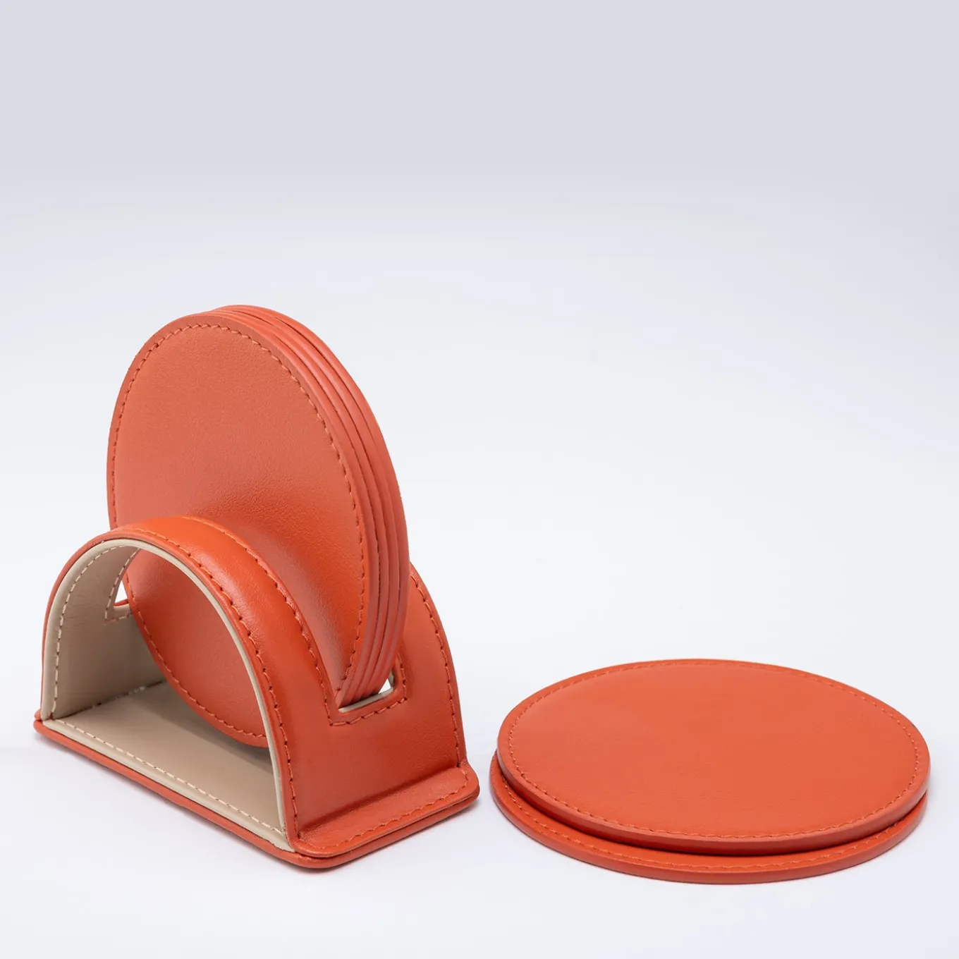 Set of 6 Dalì Soft Spritz Orange and Cappuccino Beige Round Coasters