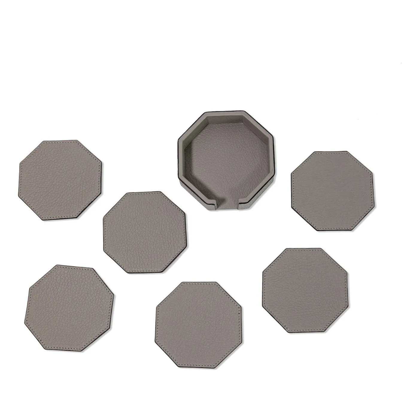 Set Of 6 Del Monte Octagonal Luna Gray Leather Coasters
