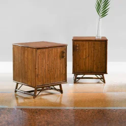 Set of 2 1-Door Bamboo Nightstands
