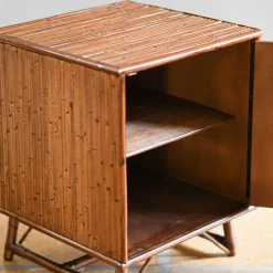 Set of 2 1-Door Bamboo Nightstands