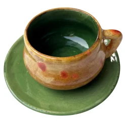 Set of 2 Dragon Green & Orange Espresso Cups with Saucer