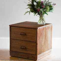 Set of 2 2-Drawer Bamboo Nightstands