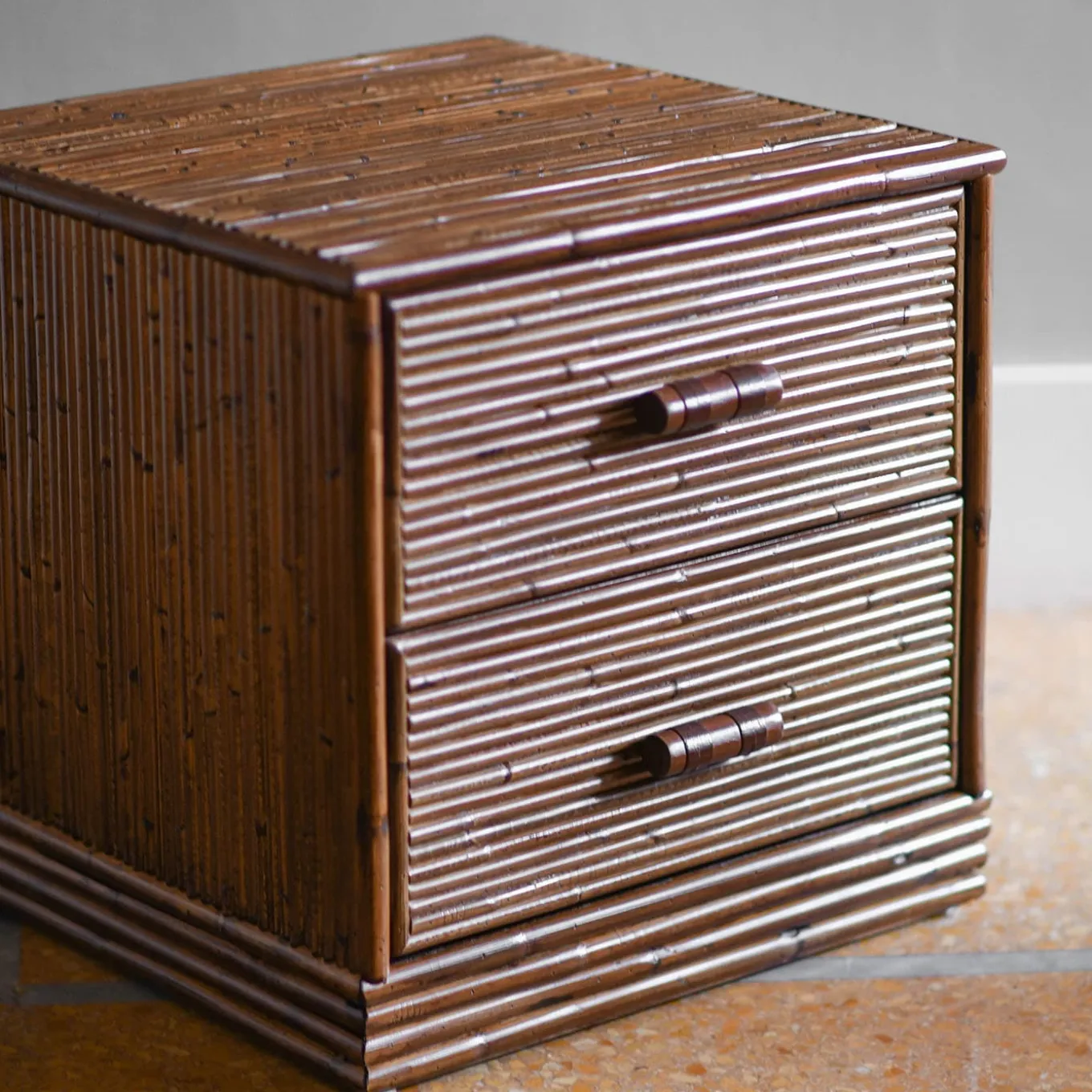 Set of 2 2-Drawer Bamboo Nightstands