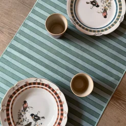 Set of 2 Floral and Striped Light Blue Runners