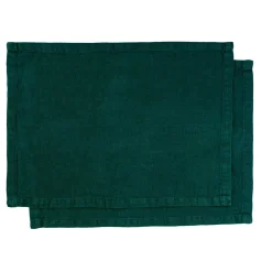 Set of 4 Forest-Green Linen Placemats