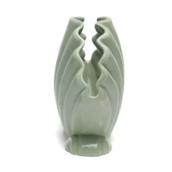Set of 2 Green Shell-Shaped Decorative Vases