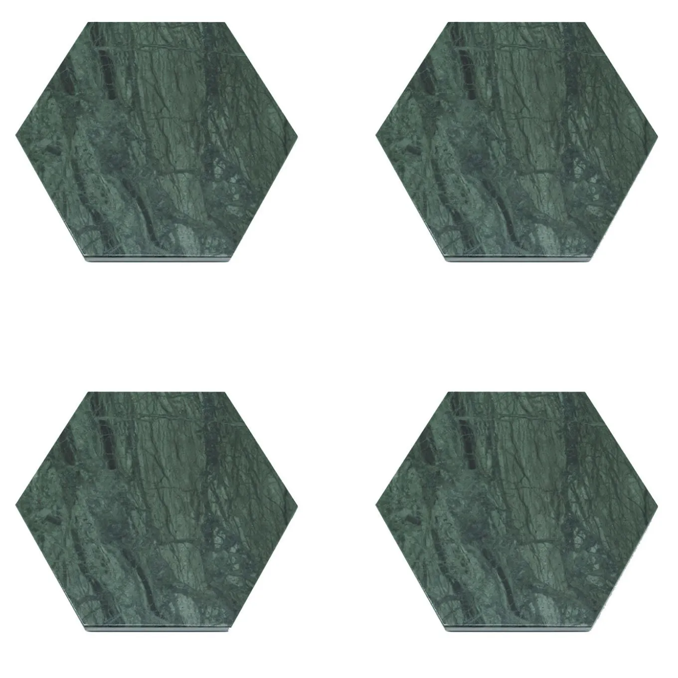 Set of 4 Hexagonal Coasters in Green Marble