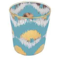 Set of 4 Ikat Gold & Light Blue Glasses