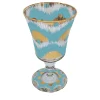 Set of 4 Ikat Gold & Light Blue Wine Glasses