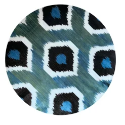 Set of 6 Ikat Porcelain Dessert Plates in Blue Green and White