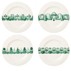 Set of 4 Jardin à l'Italienne Green Round Ceramic Dinner Plates