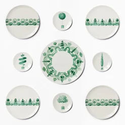 Set of 4 Jardin à l'Italienne Green Round Ceramic Dinner Plates