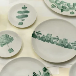 Set of 4 Jardin à l'Italienne Green Ceramic Bread Plates