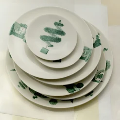 Set of 4 Jardin à l'Italienne Green Ceramic Bread Plates
