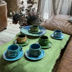 Set of 2 Kiwi Green Espresso Cups with Saucer