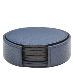 Set of 6 Leather Coasters in Royal Blue