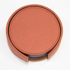 Set of 6 Leather Coasters in Orange