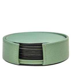 Set of 6 Leather Coasters in Sage Green