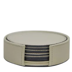 Set of 6 Leather Coasters in Ivory