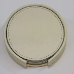 Set of 6 Leather Coasters in Ivory