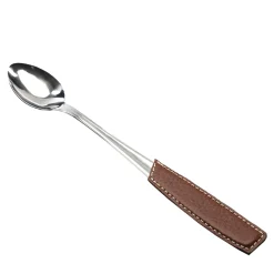 Set of 6 Long Teaspoons with Beige Eco-Leather Handle