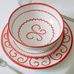 Set of 4 Luminaria Red Ceramic Soup Plates