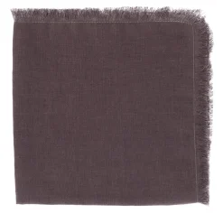 Set of 4 Luxury Hand-Fringed Prune Pure Linen Napkins