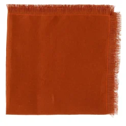 Set of 4 Luxury Hand-Fringed Orange Pure Linen Napkins