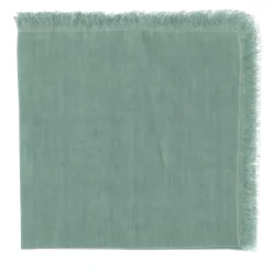 Set of 4 Luxury Hand-Fringed Lichen Pure Linen Napkins