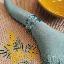 Set of 4 Luxury Hand-Fringed Lichen Pure Linen Napkins