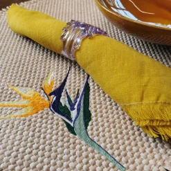 Set of 4 Luxury Hand-Fringed Safran Pure Linen Napkins