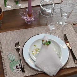 Set of 4 Luxury Hand-Fringed Salt&Pepper Pure Linen Napkins