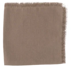 Set of 4 Luxury Hand-Fringed Taupe Pure Linen Napkins