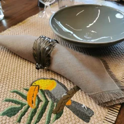 Set of 4 Luxury Hand-Fringed Taupe Pure Linen Napkins