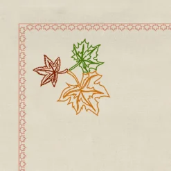 Set of 4 Maple Leaf Embroidered Beige Linen Placemats