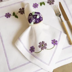 Set of 4 Margherita Viola Embroidered Linen Napkins
