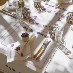 Set of 4 Margherita Viola Embroidered Linen Placemats