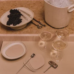 Set of 6 Maris Beige Leather Coasters by Kelly Wearstler